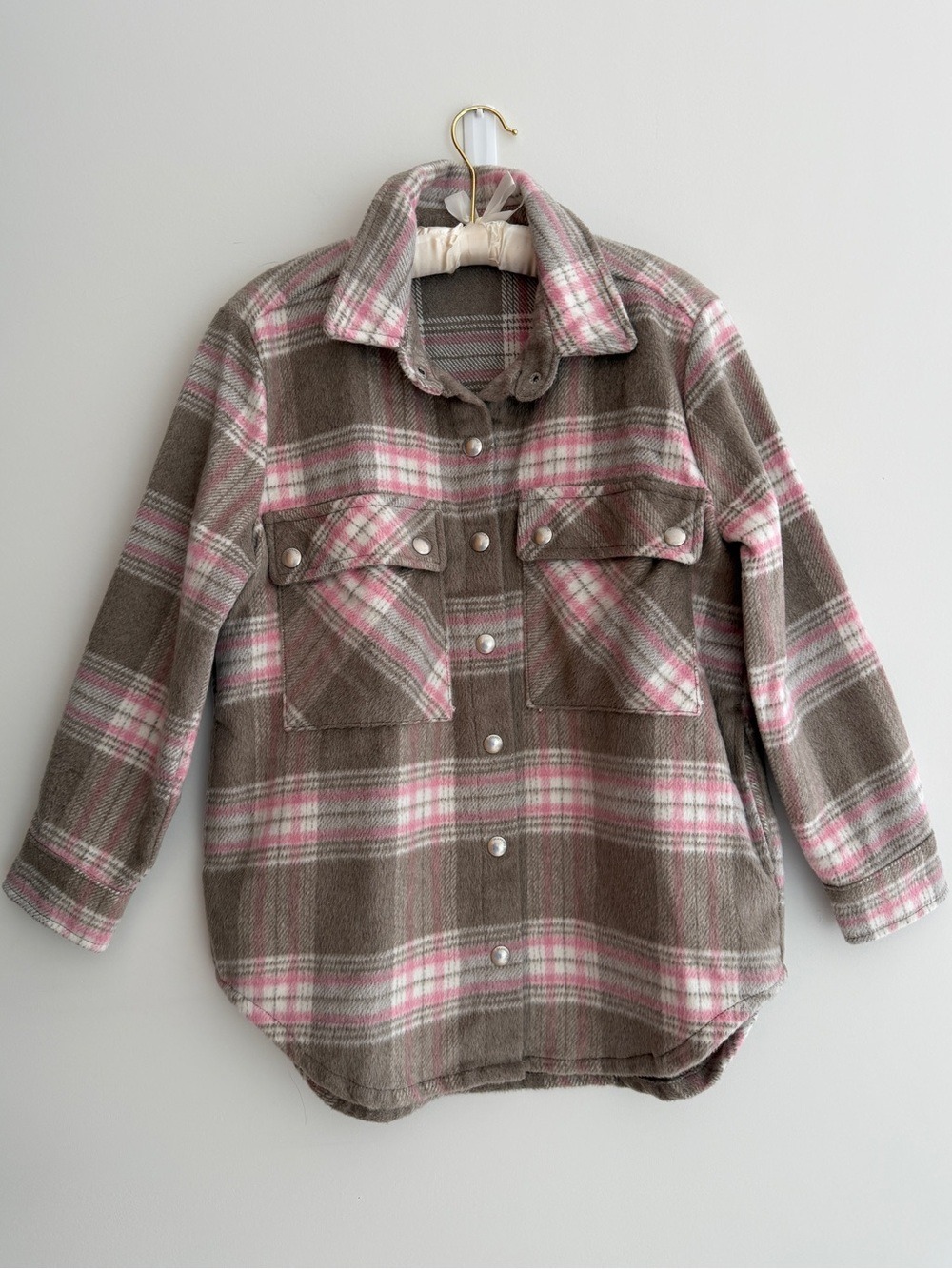 BLANK NYC Fleece Shacket Plaid Snap Front Cozy Cabincore Gorpcore Camping Hike